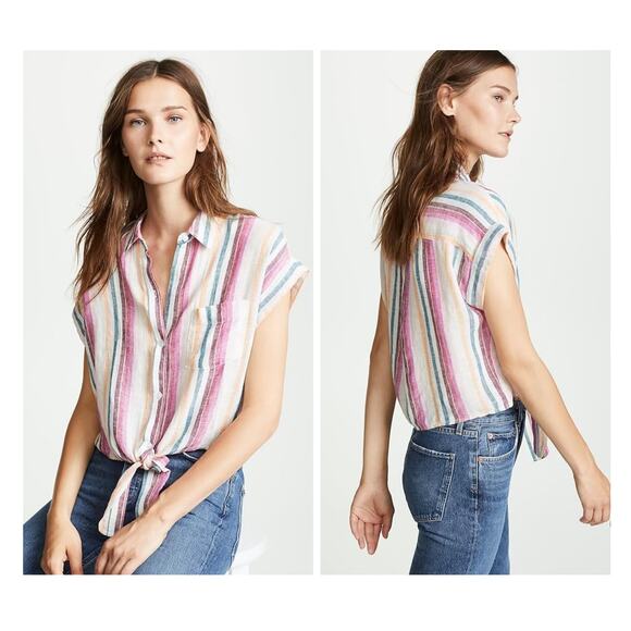 Rails Amelie Avila Stripe Linen Blend Button Down Shirt Women’s Medium Resort - Picture 14 of 16